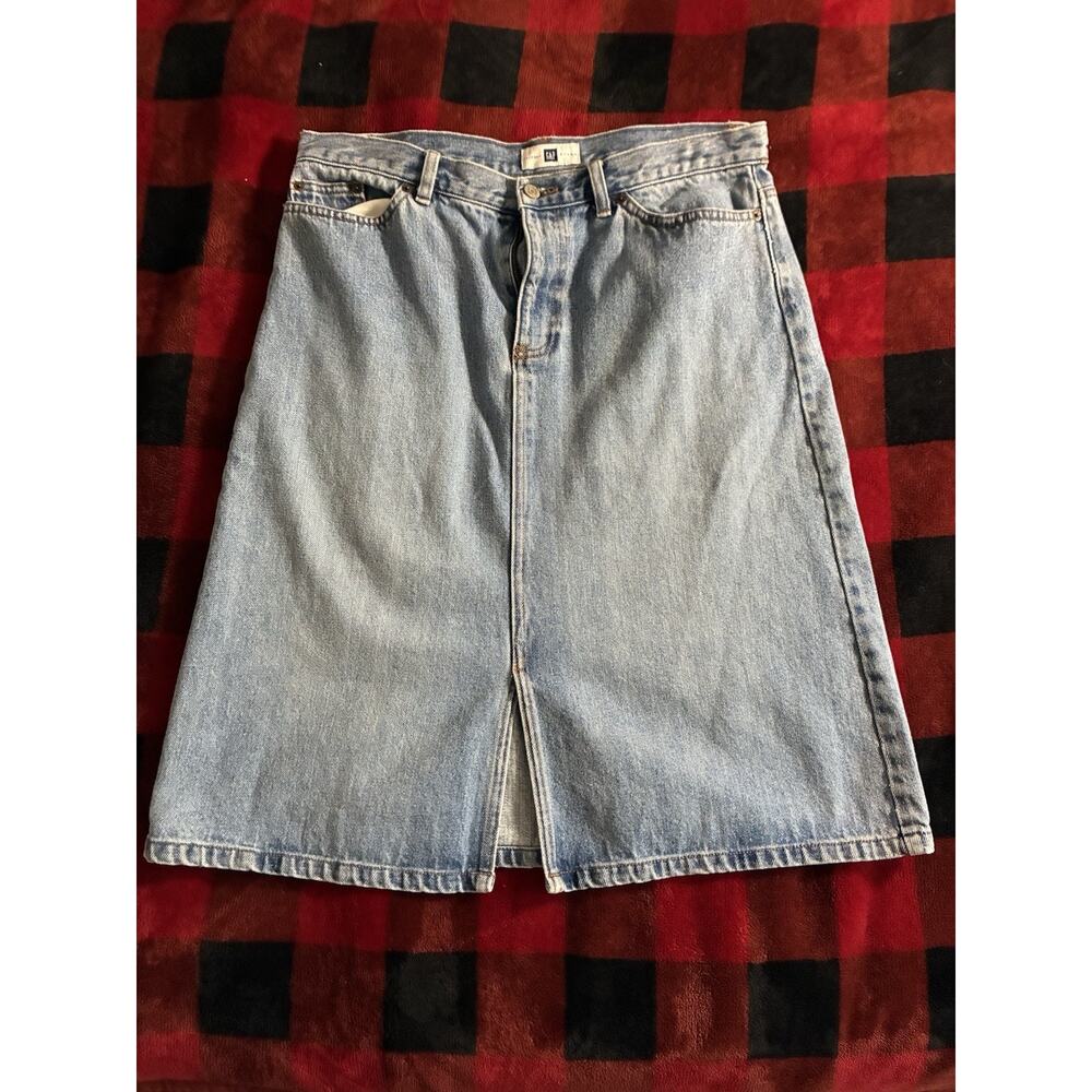 Womens Gap Denim Skirt Vintage 90s Y2K Light Wash Front Slit Size 12 - Picture 5 of 6